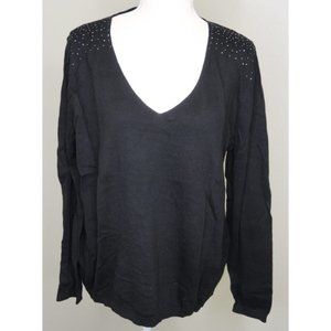 MNG Mango Black V-Neck Rhinestone Sweater Size XL